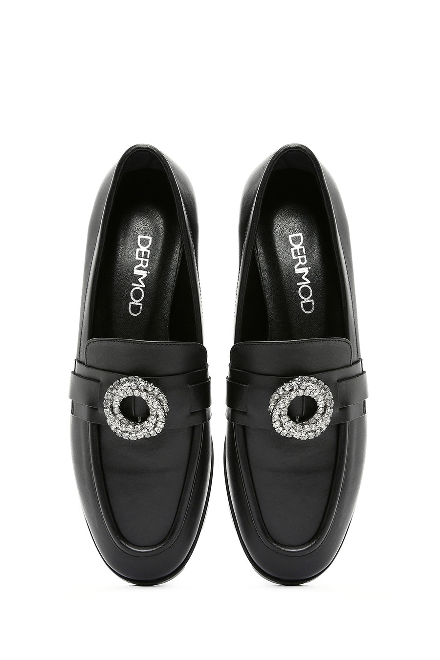 Kadın Siyah Tokalı Deri Maskülen Loafer