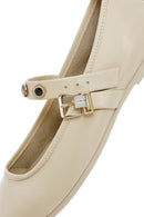 Women's Cream Buckled Leather Ballerinas | Derimod