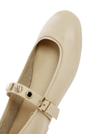 Women's Cream Buckled Leather Ballerinas | Derimod