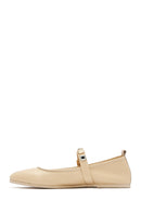 Women's Cream Buckled Leather Ballerinas | Derimod