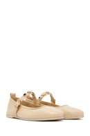 Women's Cream Buckled Leather Ballerinas | Derimod