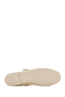 Women's Cream Buckled Leather Ballerinas | Derimod