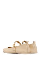 Women's Cream Buckled Leather Ballerinas | Derimod
