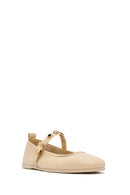 Women's Cream Buckled Leather Ballerinas | Derimod