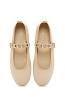 Women's Cream Buckled Leather Ballerinas | Derimod