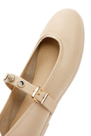 Women's Cream Buckled Leather Ballerinas | Derimod