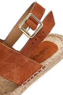 Woman Orange Woven Detail Suede Leather Espadrille Sandal | Derimod