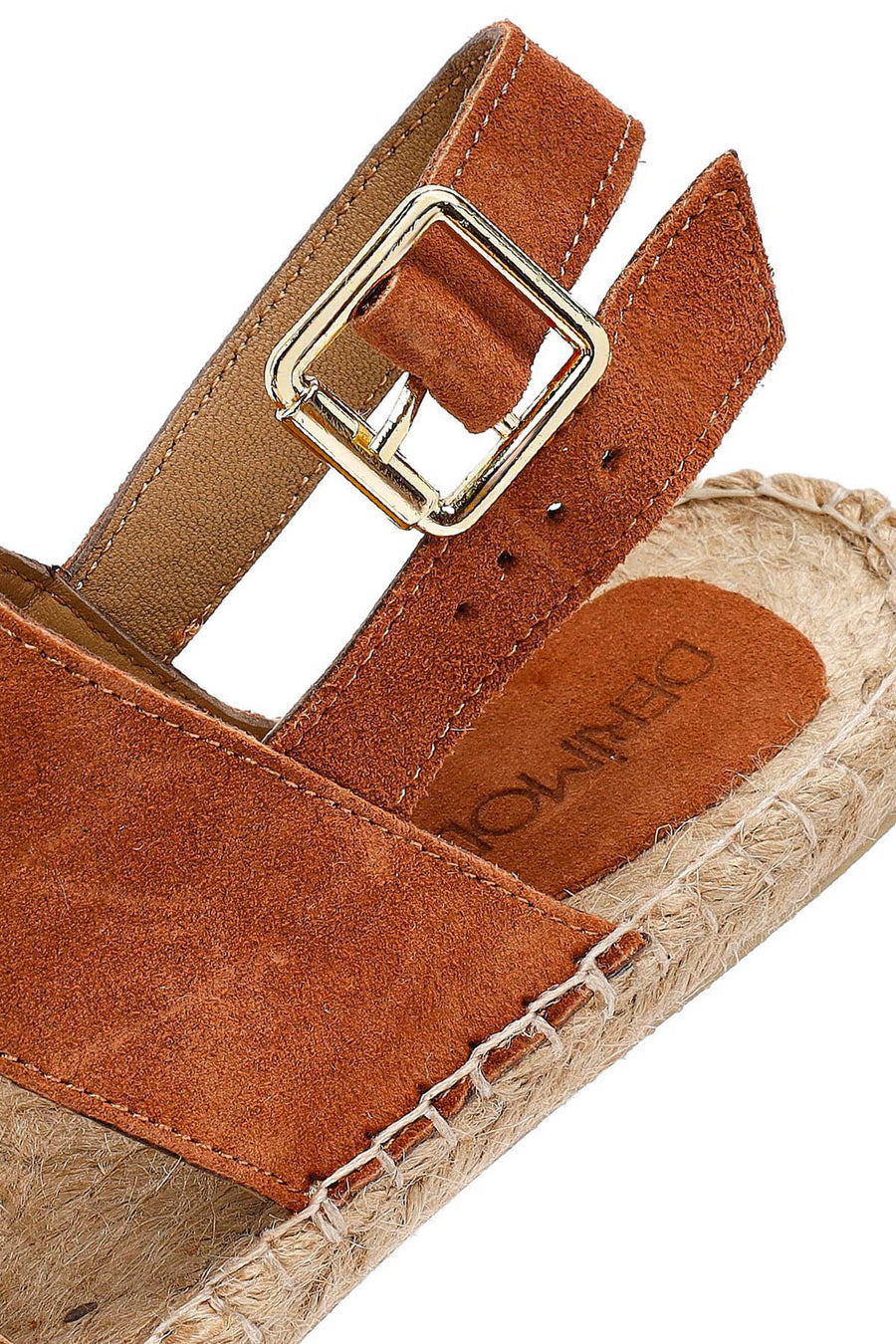 Woman Orange Woven Detail Suede Leather Espadrille Sandal