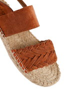 Woman Orange Woven Detail Suede Leather Espadrille Sandal | Derimod