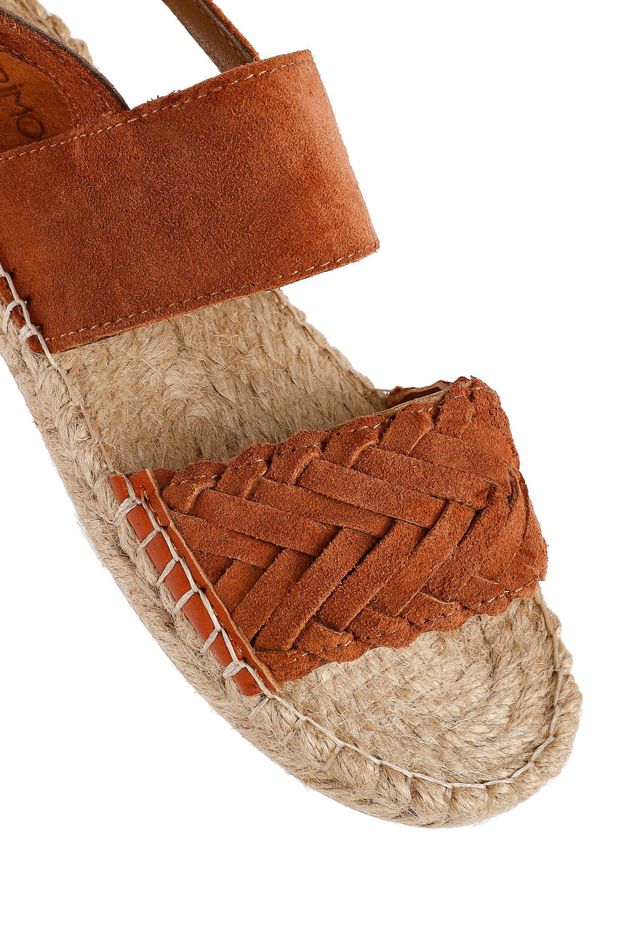 Woman Orange Woven Detail Suede Leather Espadrille Sandal