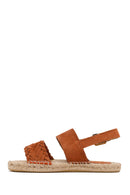 Woman Orange Woven Detail Suede Leather Espadrille Sandal | Derimod