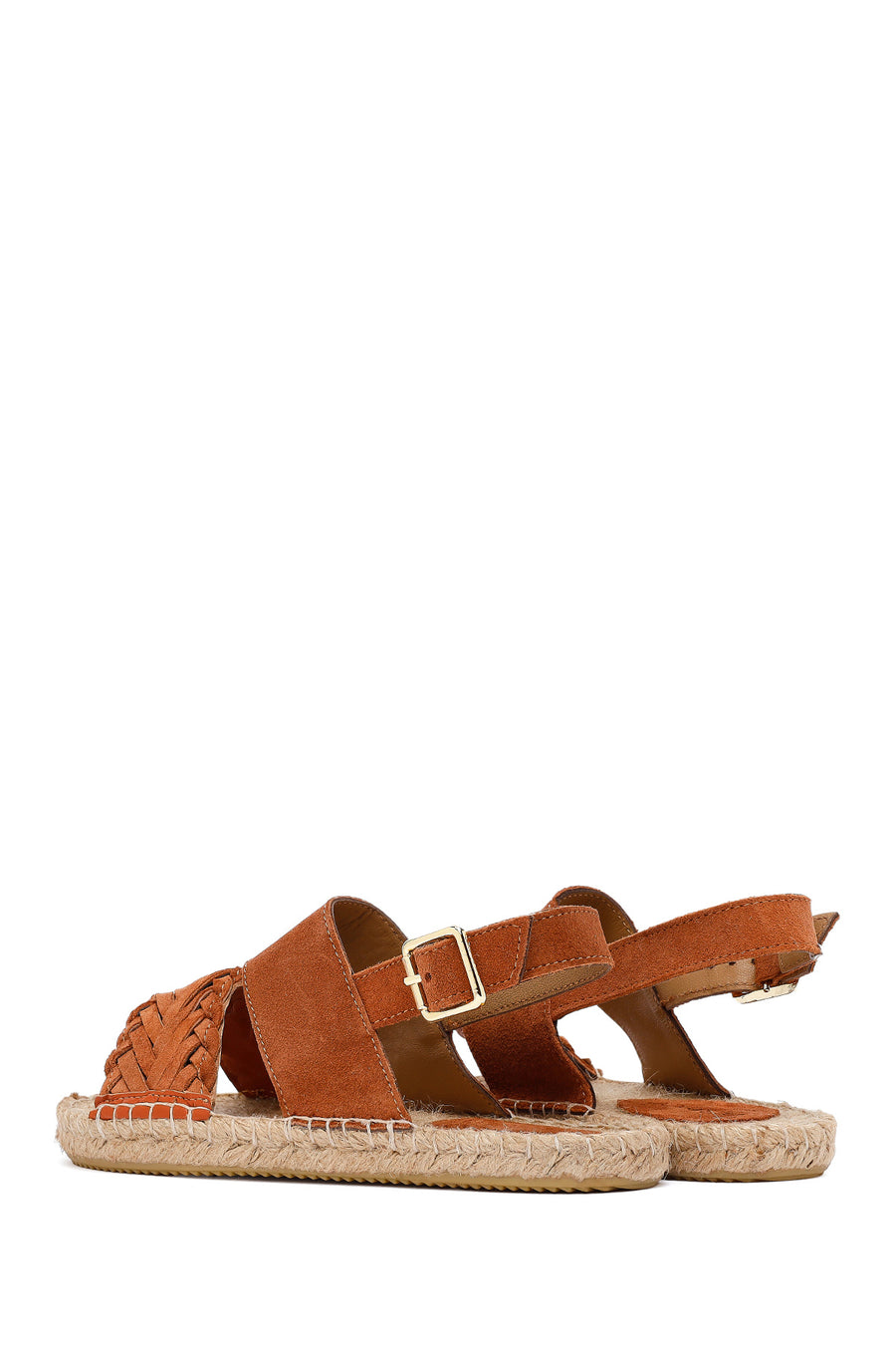 Woman Orange Woven Detail Suede Leather Espadrille Sandal