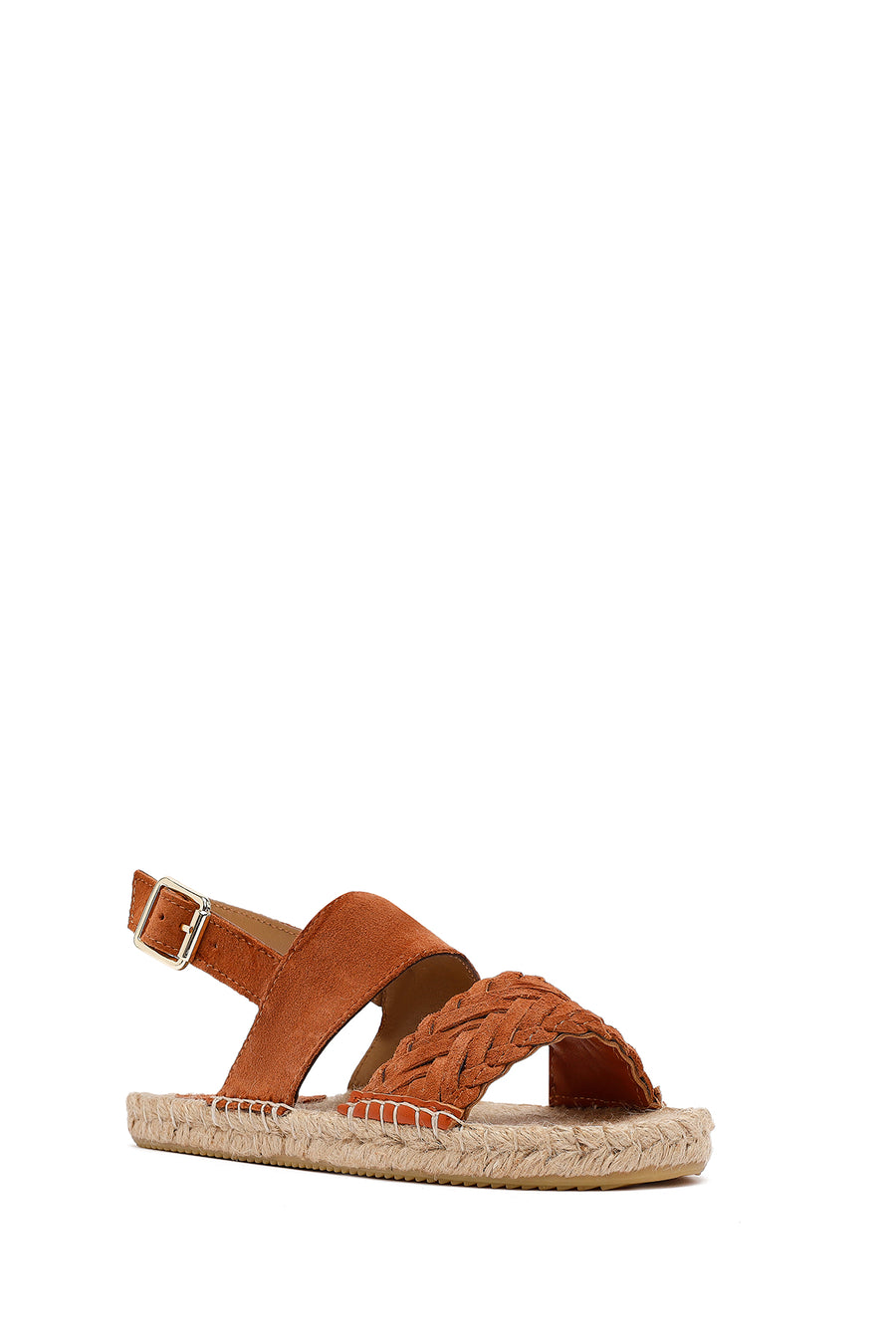 Woman Orange Woven Detail Suede Leather Espadrille Sandal