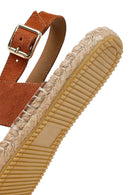 Woman Orange Woven Detail Suede Leather Espadrille Sandal | Derimod