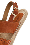 Woman Orange Woven Detail Suede Leather Espadrille Sandal | Derimod