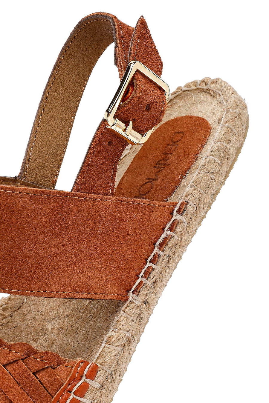 Woman Orange Woven Detail Suede Leather Espadrille Sandal