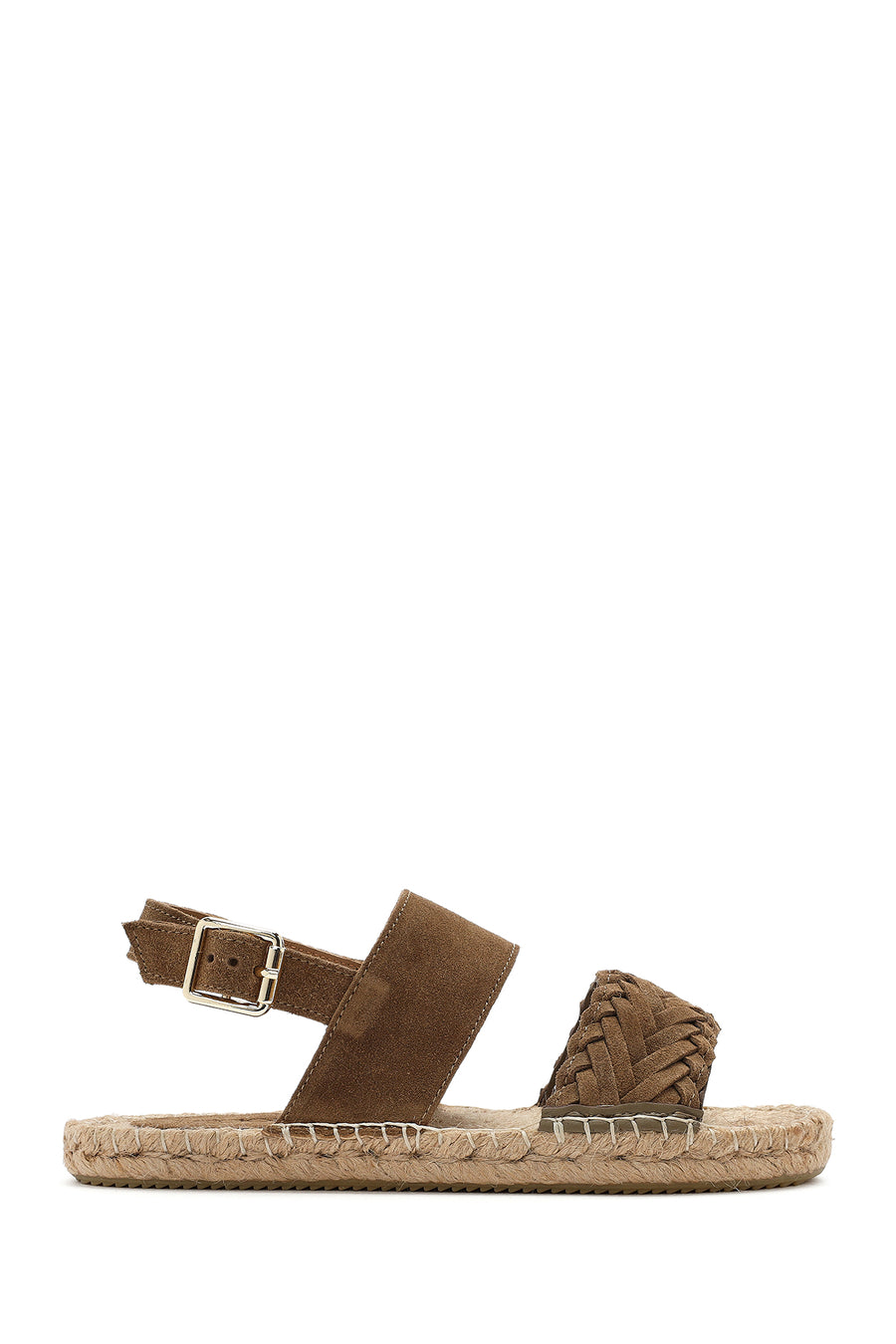 Woman Mink Knit-Detail Suede Leather Espadrille Sandals 25SFD206310 | Derimod