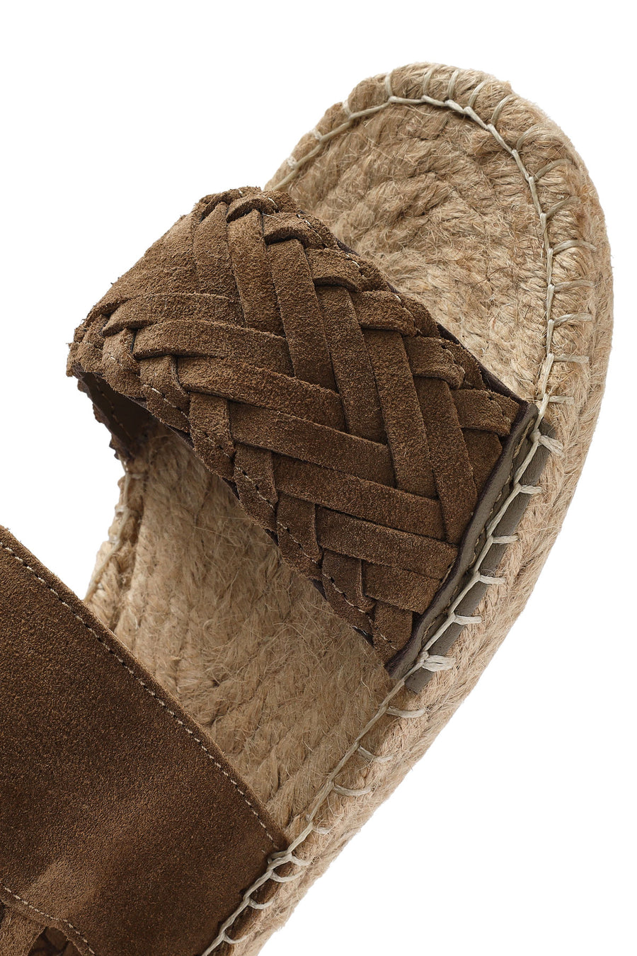 Woman Mink Knit-Detail Suede Leather Espadrille Sandals