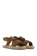 Woman Mink Knit-Detail Suede Leather Espadrille Sandals | Derimod
