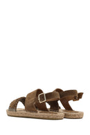 Woman Mink Knit-Detail Suede Leather Espadrille Sandals | Derimod