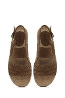 Woman Mink Knit-Detail Suede Leather Espadrille Sandals | Derimod