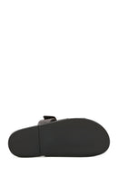 Women's Brown Striped Patterned Leather Slippers | Derimod