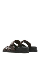 Women's Brown Striped Patterned Leather Slippers | Derimod