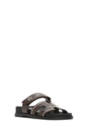 Women's Brown Striped Patterned Leather Slippers | Derimod