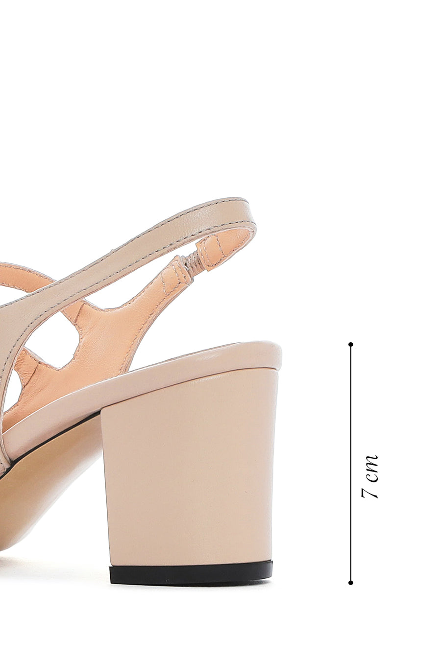 Women's Beige Slingback Buckled Stoned Thick Heel Leather Shoes