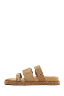 Women's Brown Buckled Strap Suede Leather Slippers | Derimod