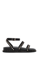 Women's Black Ankle Strap Metal Detailed Leather Sandals | Derimod
