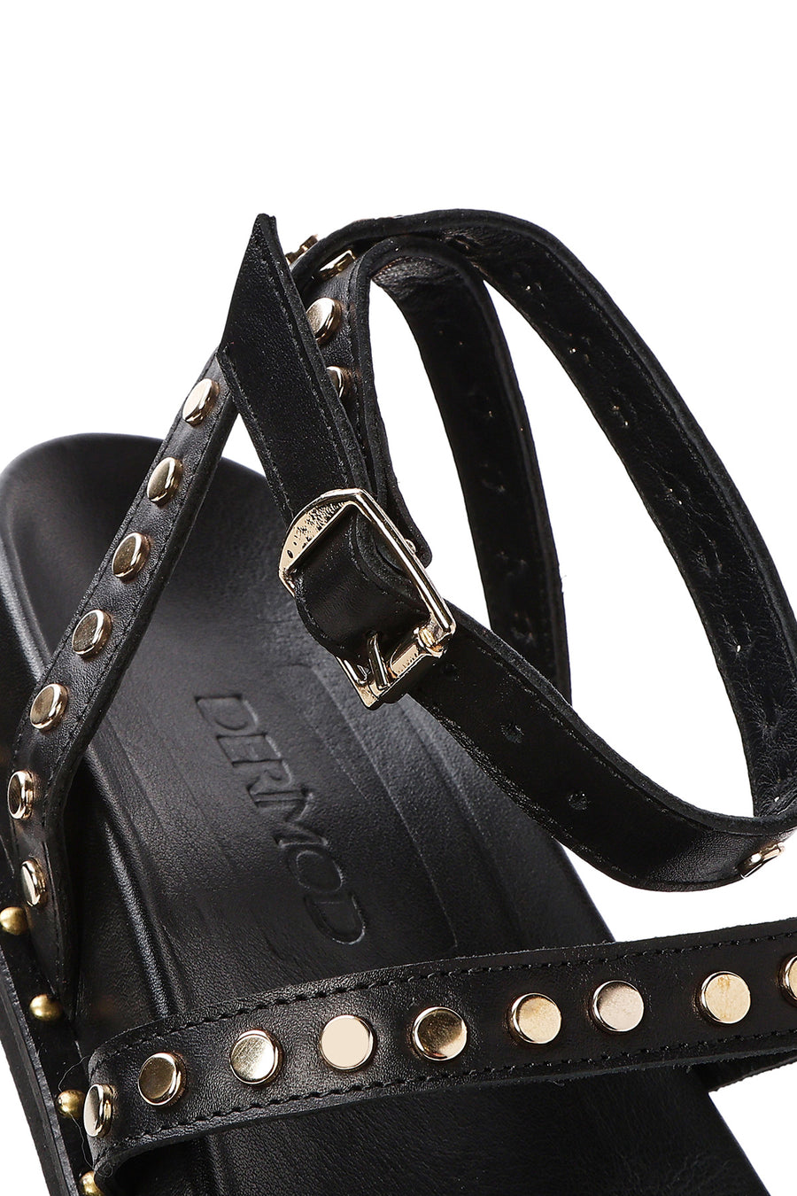 Women's Black Ankle Strap Metal Detailed Leather Sandals
