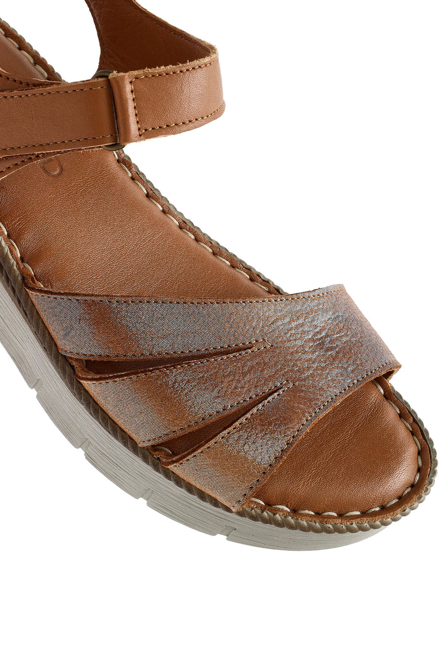 Kadın Taba Bantlı Deri Comfort Sandalet