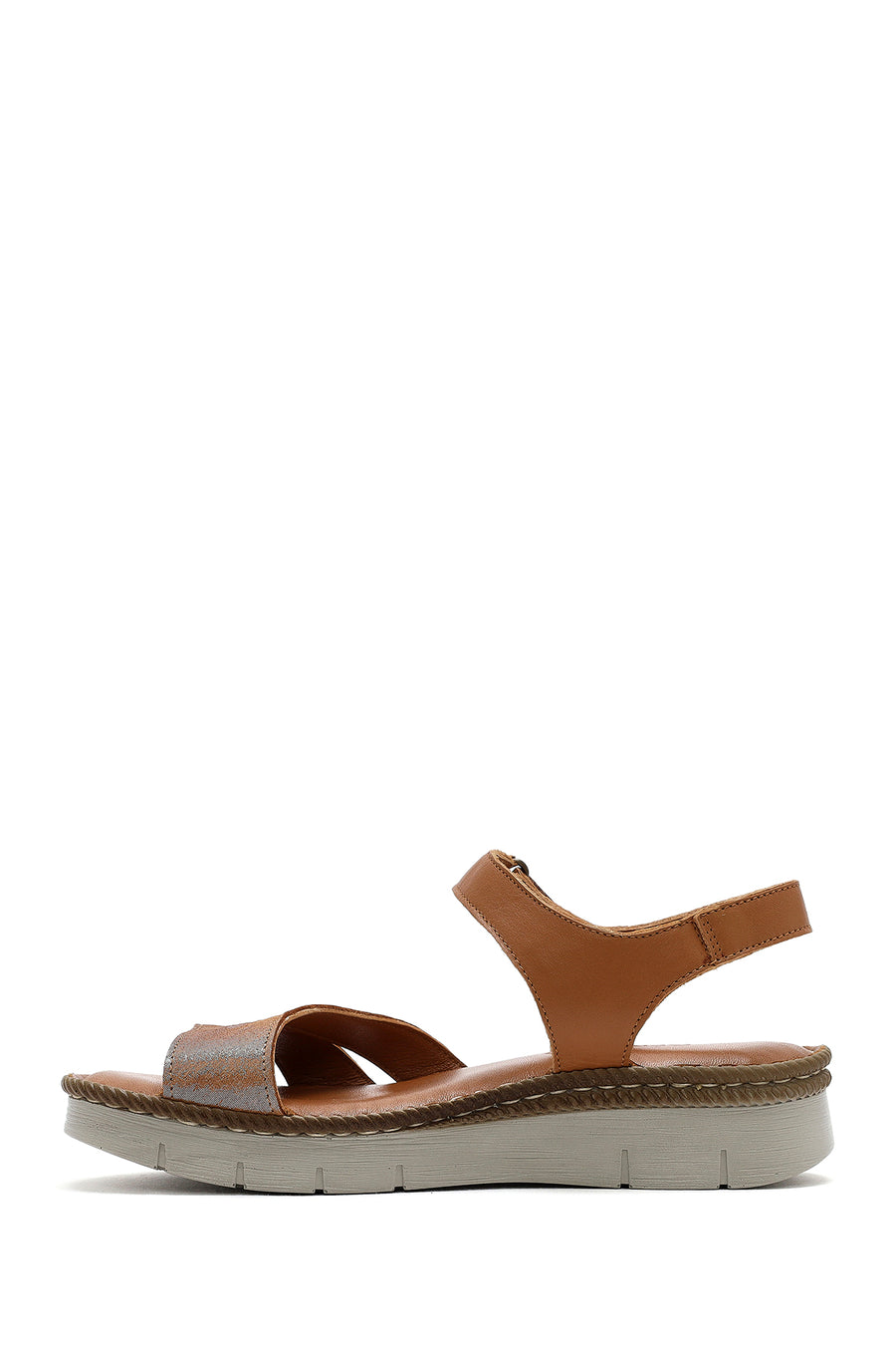 Kadın Taba Bantlı Deri Comfort Sandalet