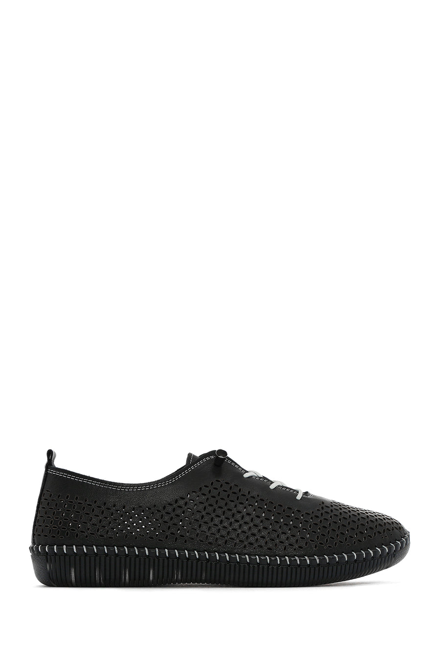 Women's Black Lace-Up Leather Comfort Loafer 25SFD334418 | Derimod