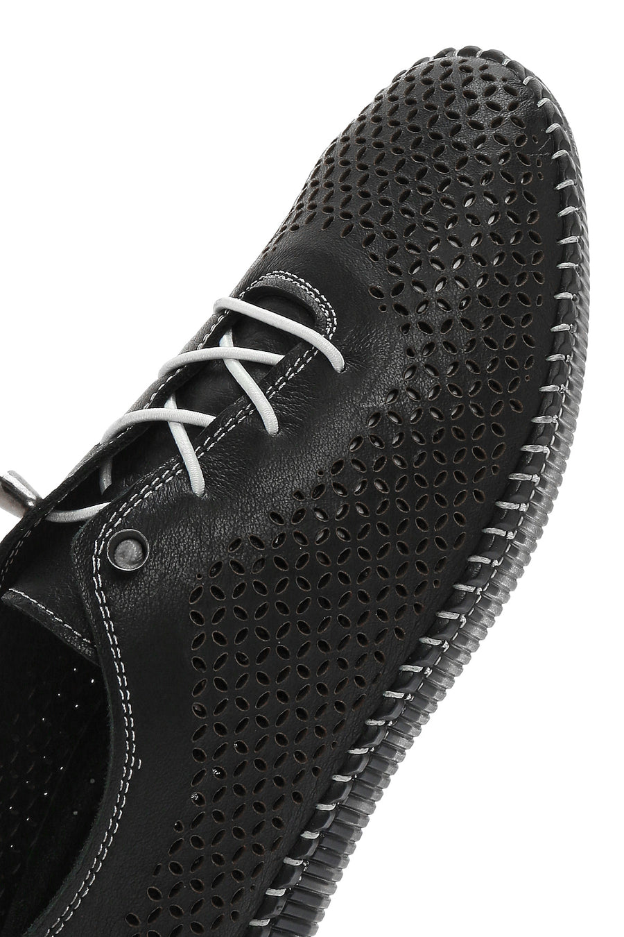 Women's Black Lace-Up Leather Comfort Loafer