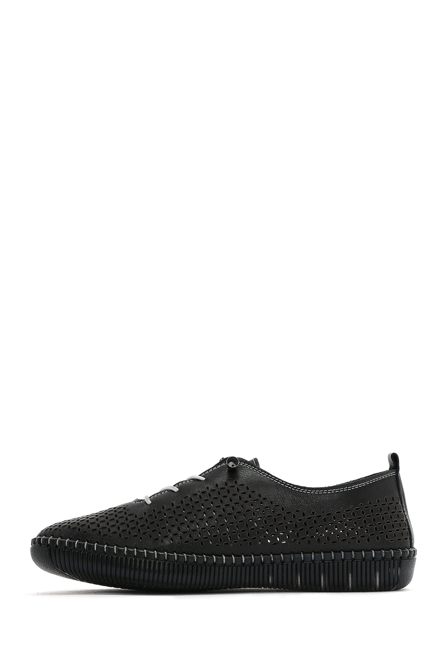 Women's Black Lace-Up Leather Comfort Loafer