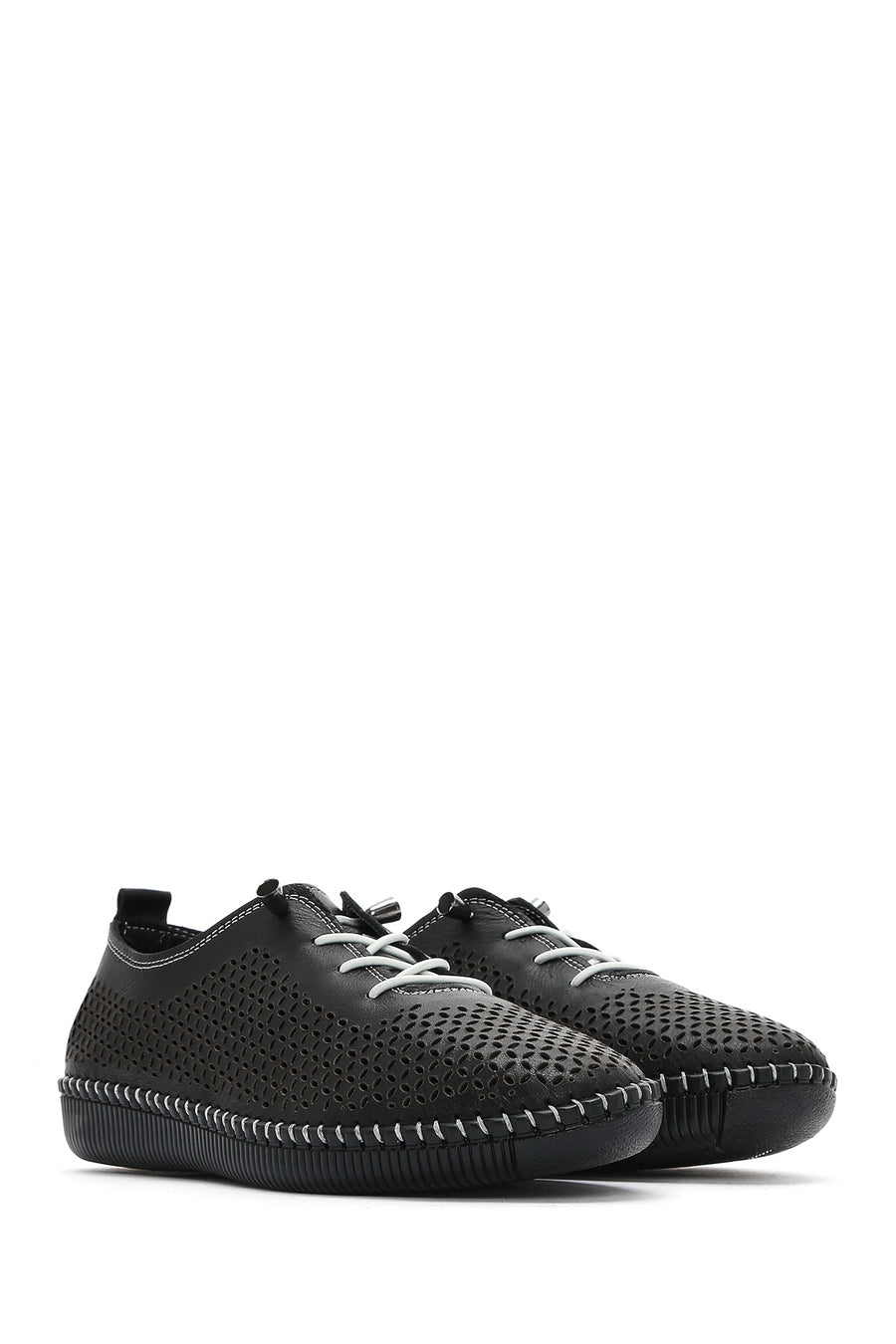 Women's Black Lace-Up Leather Comfort Loafer