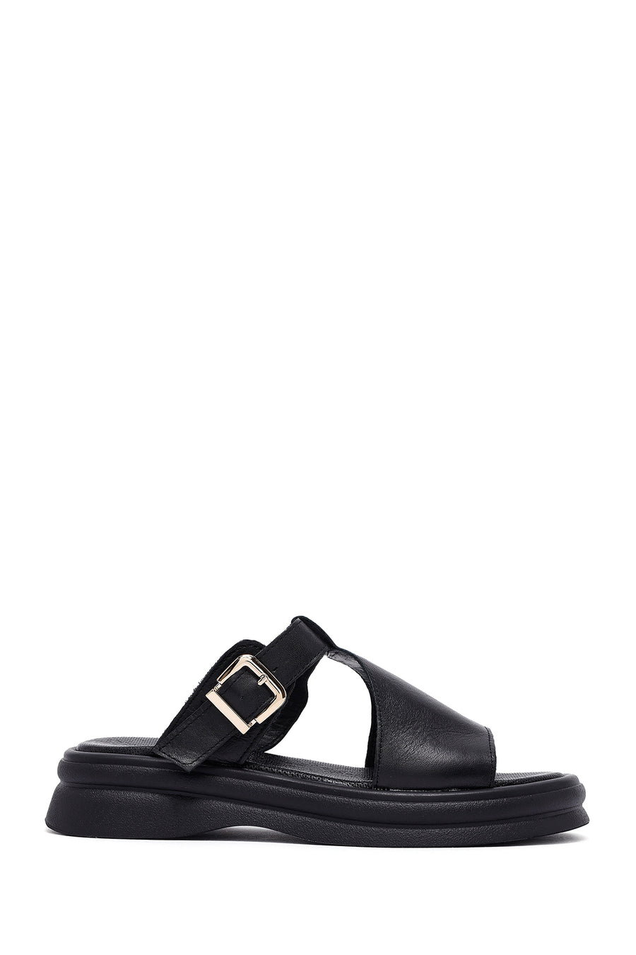 
Women's Black Buckled Leather Slippers
 25SFD350818 | Derimod