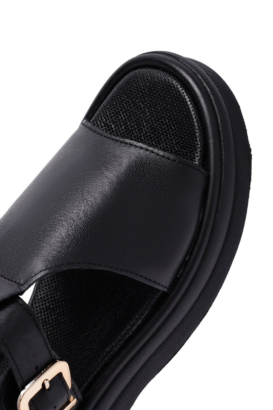 
Women's Black Buckled Leather Slippers
