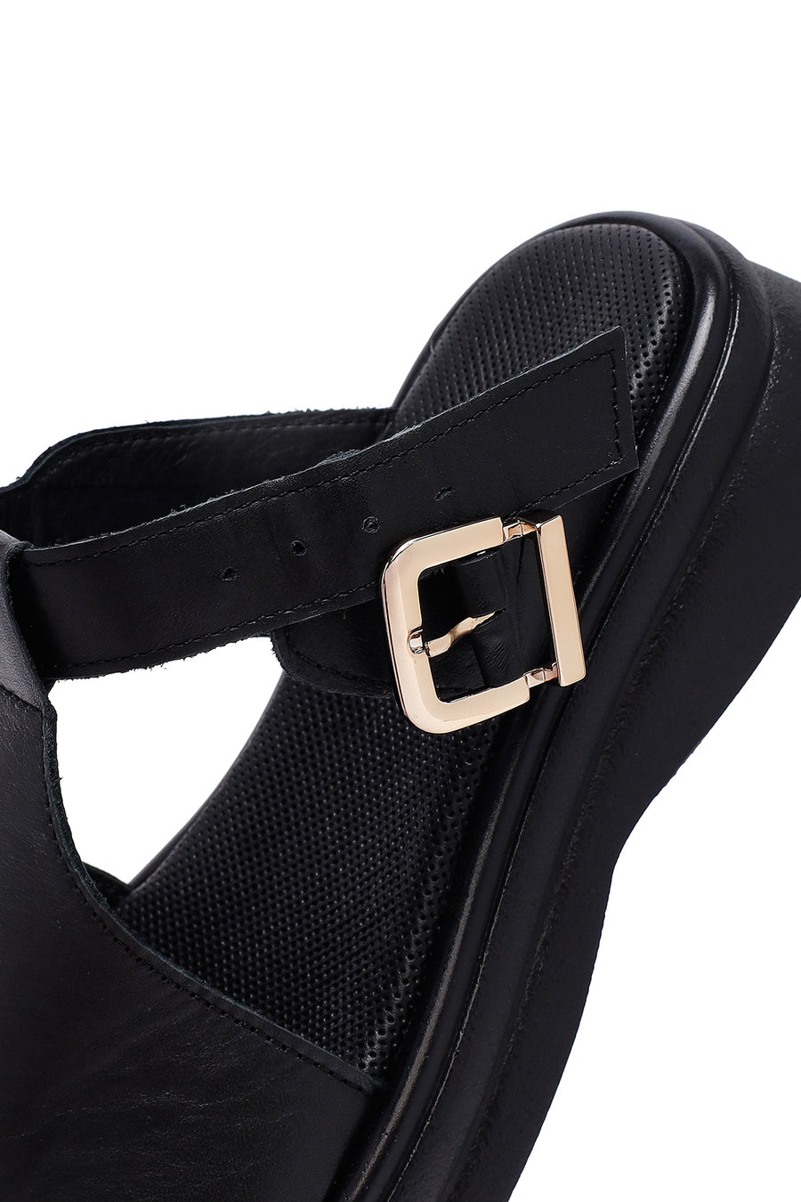 
Women's Black Buckled Leather Slippers
