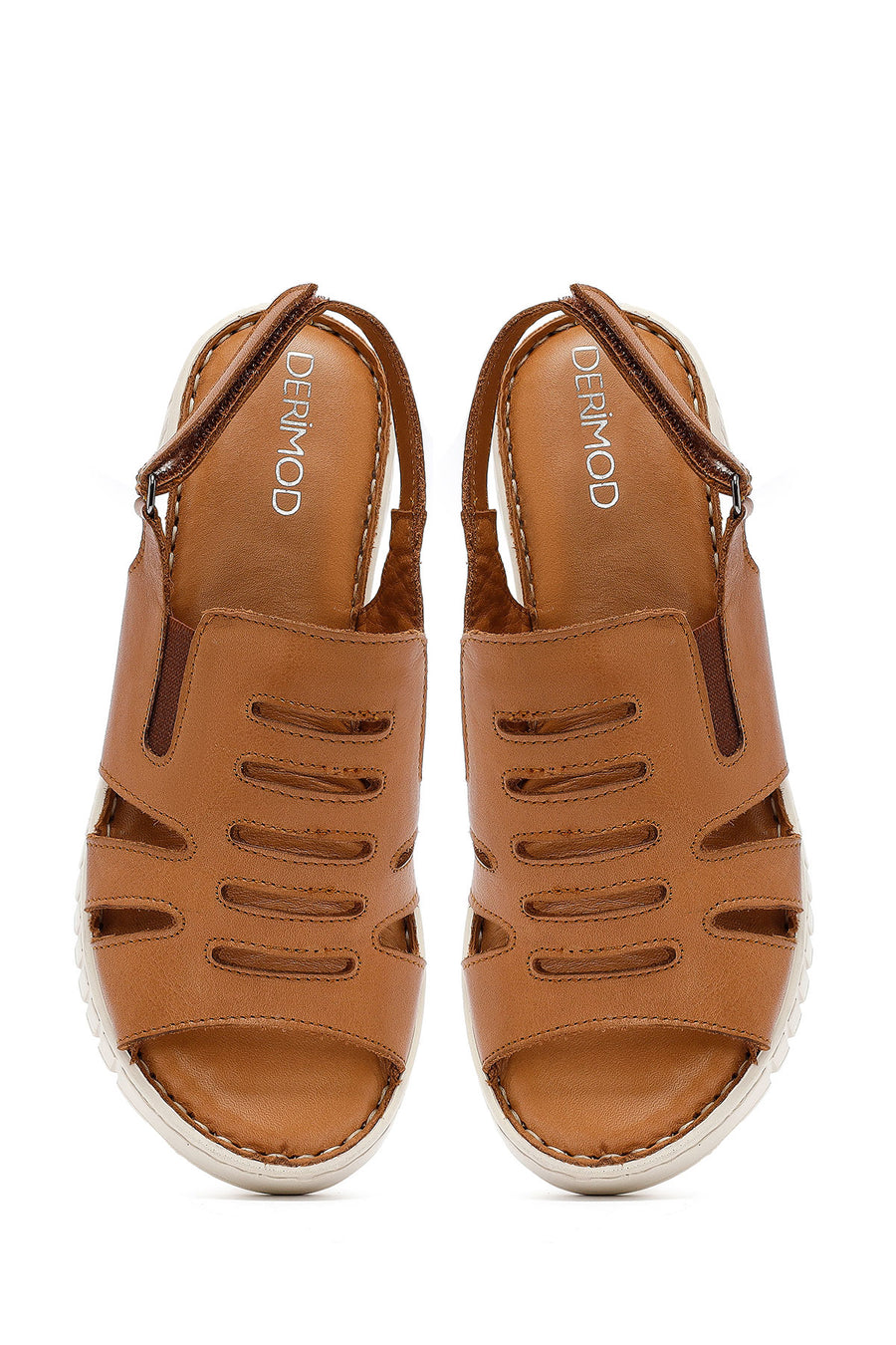 Kadın Taba Kalın Tabanlı Deri Comfort Sandalet
