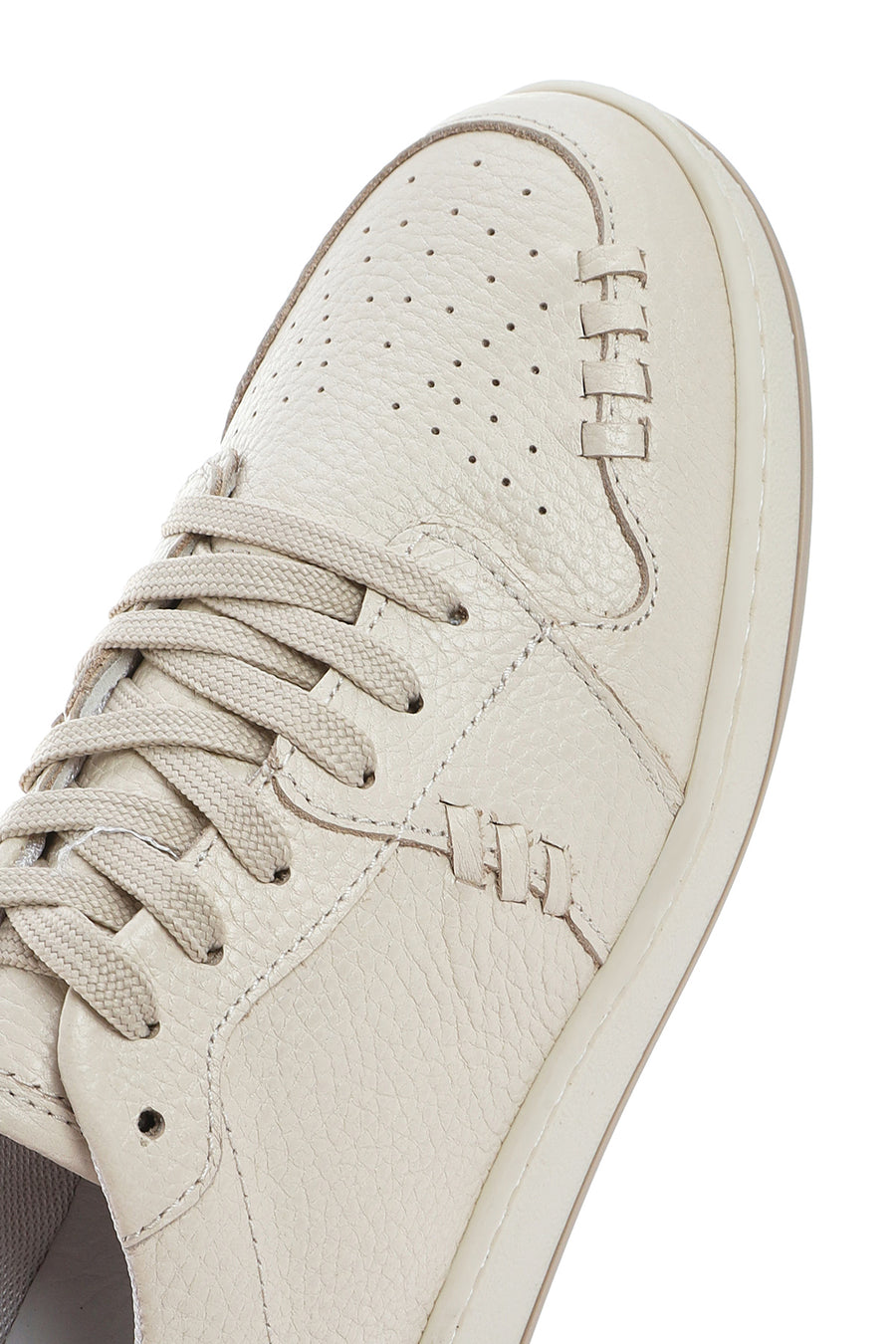 Kadın Krem Bağcıklı Deri Sneaker