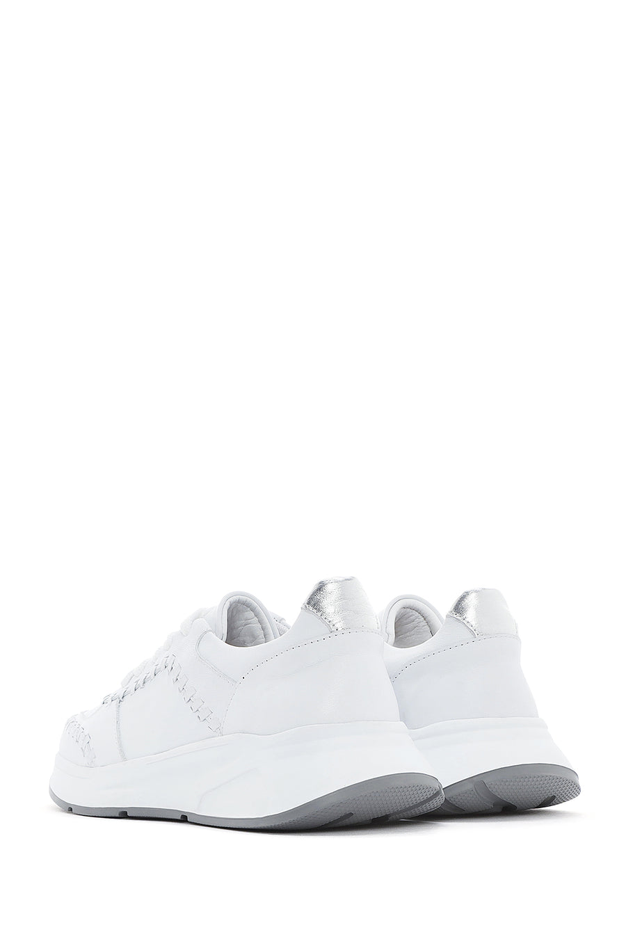 Kadın Beyaz Bağcıklı Kalın Tabanlı Deri Sneaker