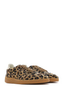 Kadın Leopar Bağcıklı Deri Sneaker | Derimod