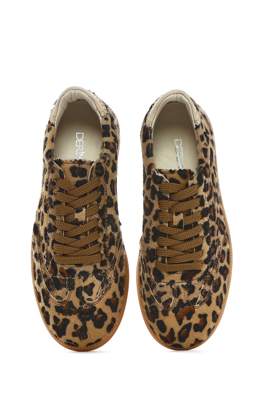 Kadın Leopar Bağcıklı Deri Sneaker