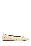 Women's Cream Stoned Leather Ballerina | Derimod
