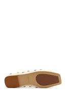 Women's Cream Stoned Leather Ballerina | Derimod