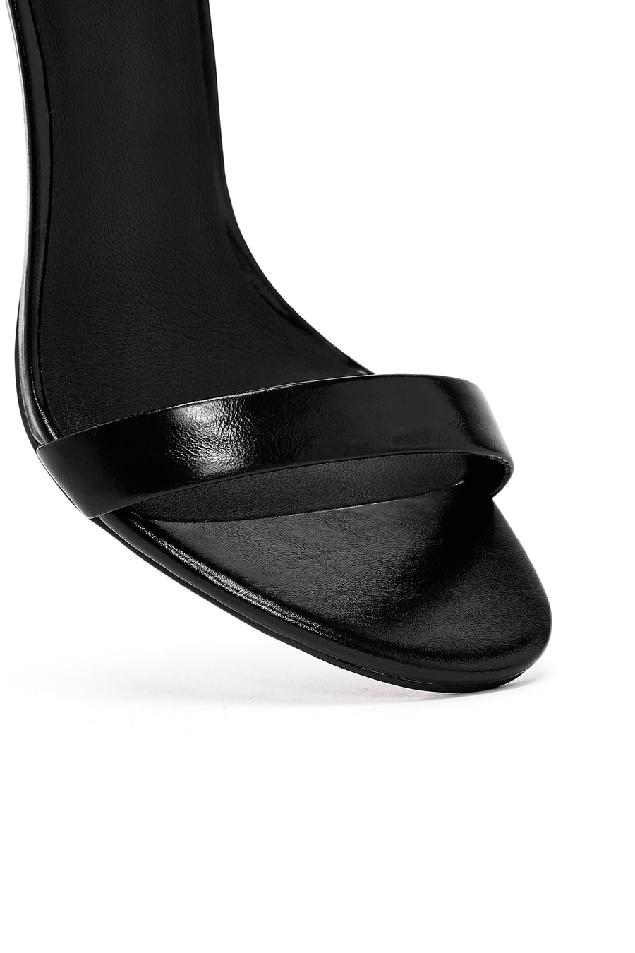 Women's Black Ankle Buckle High Thin Heel Metallic Leather Sandals