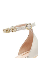 Women's Cream Ankle Buckle Thin Heel Leather Sandals | Derimod